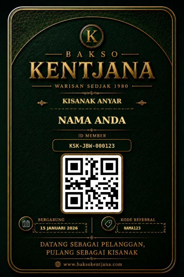 Contoh kartu member Kisanak: nama, ID, QR, tanggal bergabung, dan kode referral